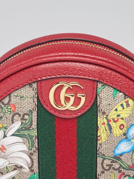 Gucci Red Leather GG Flora Coated Canvas Ophidia Round Mini Backpack Bag main image 4
